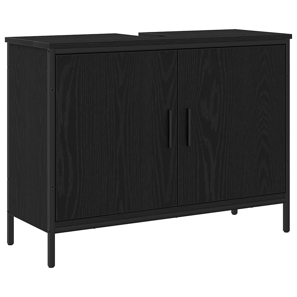 Badkamer wastafelkast Zwart Eiken 80 x 30 x 60 cm Bewerkt hout is nu te koop bij PeponiXL, paradijselijk wonen!