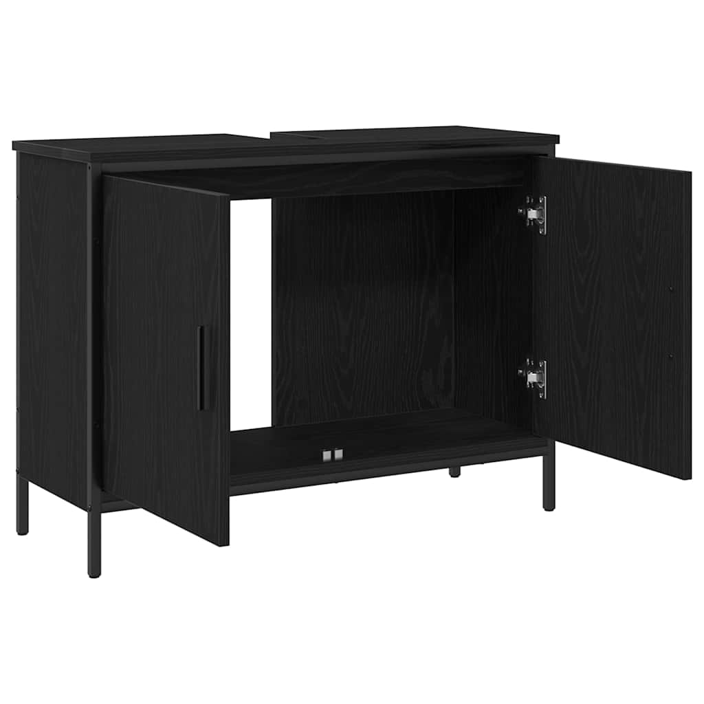 Badkamer wastafelkast Zwart Eiken 80 x 30 x 60 cm Bewerkt hout is nu te koop bij PeponiXL, paradijselijk wonen!