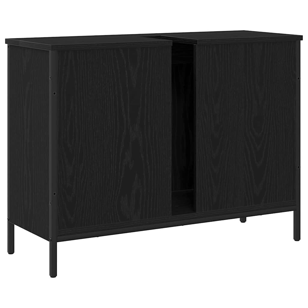 Badkamer wastafelkast Zwart Eiken 80 x 30 x 60 cm Bewerkt hout is nu te koop bij PeponiXL, paradijselijk wonen!