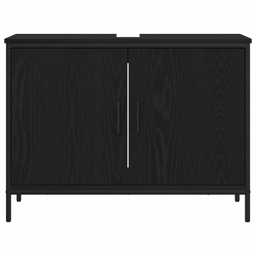 Badkamer wastafelkast Zwart Eiken 80 x 30 x 60 cm Bewerkt hout is nu te koop bij PeponiXL, paradijselijk wonen!