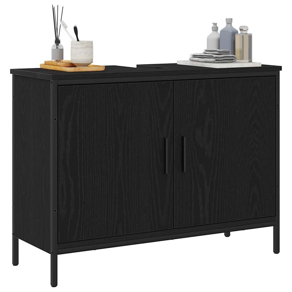Badkamer wastafelkast Zwart Eiken 80 x 30 x 60 cm Bewerkt hout is nu te koop bij PeponiXL, paradijselijk wonen!