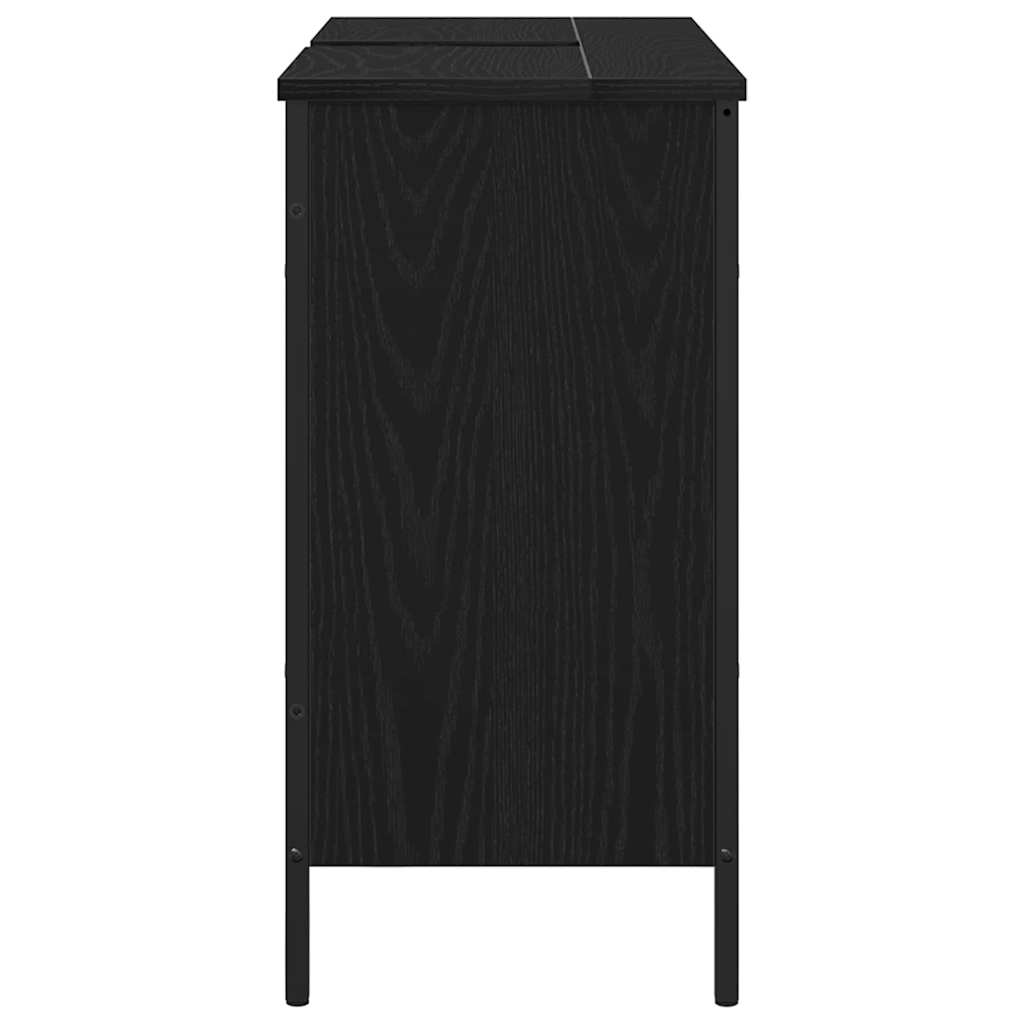 Badkamer wastafelkast Zwart Eiken 80 x 30 x 60 cm Bewerkt hout is nu te koop bij PeponiXL, paradijselijk wonen!