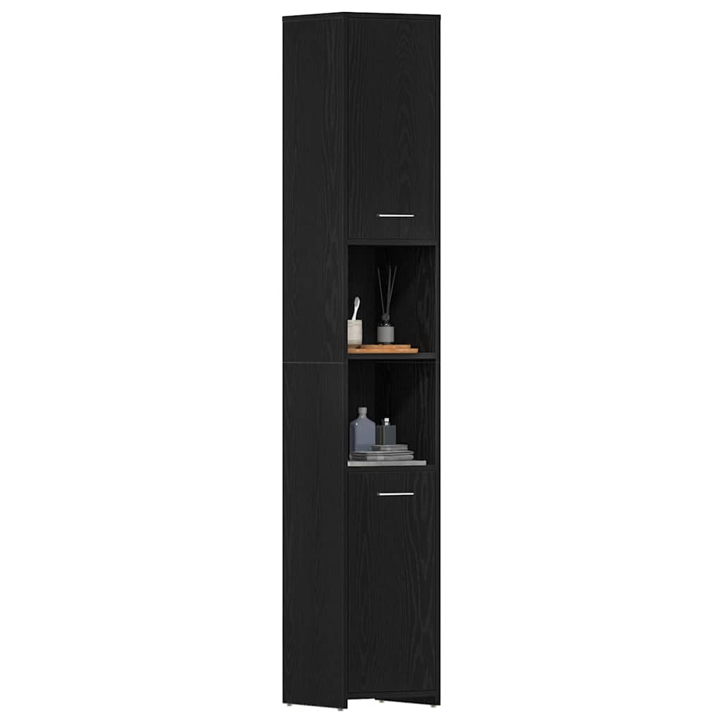 Badkamerkast Zwart Eiken 30x30x183,5 cm Bewerkt Hout is nu te koop bij PeponiXL, paradijselijk wonen!