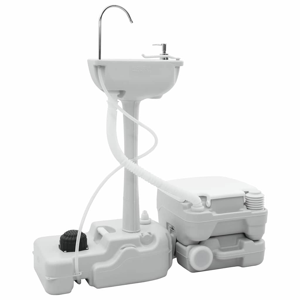 Camping Toilet Set 2 pcs Grijs en Wit is nu te koop bij PeponiXL, paradijselijk wonen!