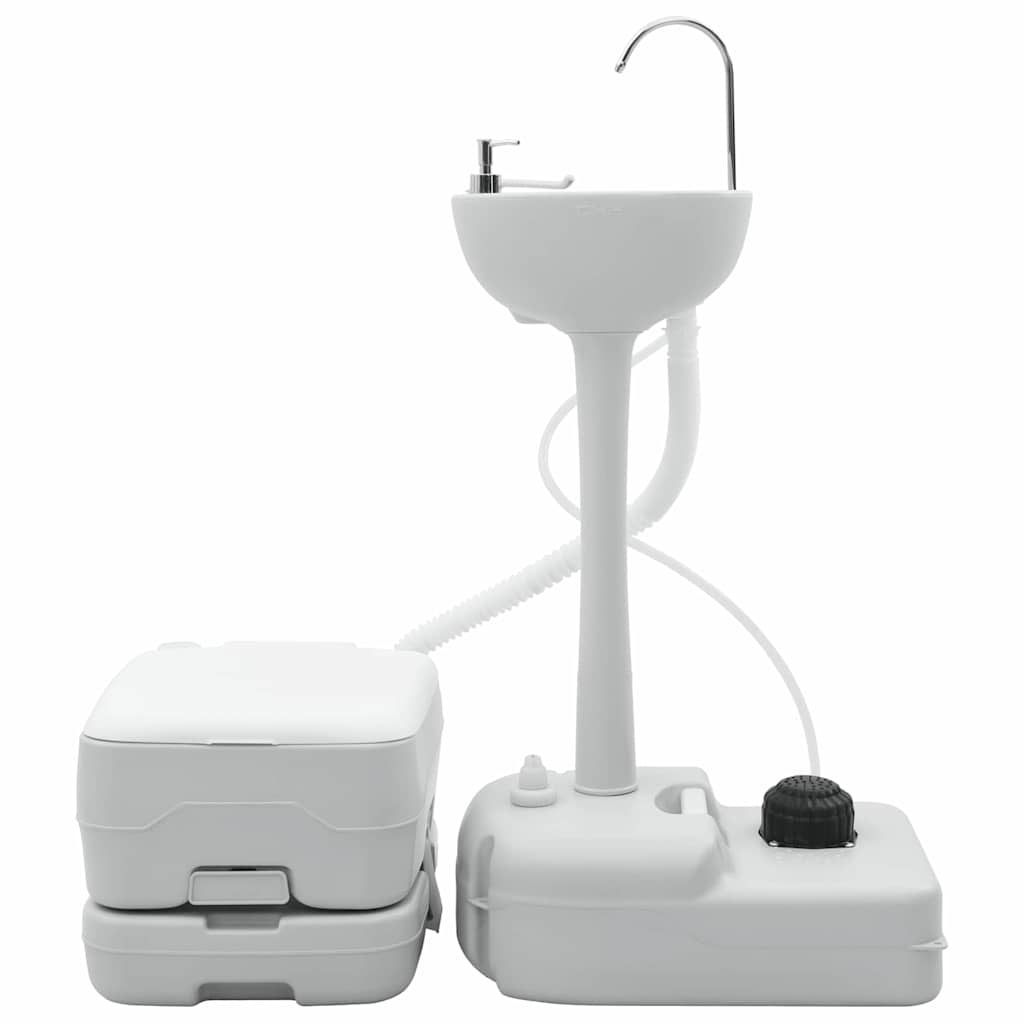Camping Toilet Set 2 pcs Grijs en Wit is nu te koop bij PeponiXL, paradijselijk wonen!