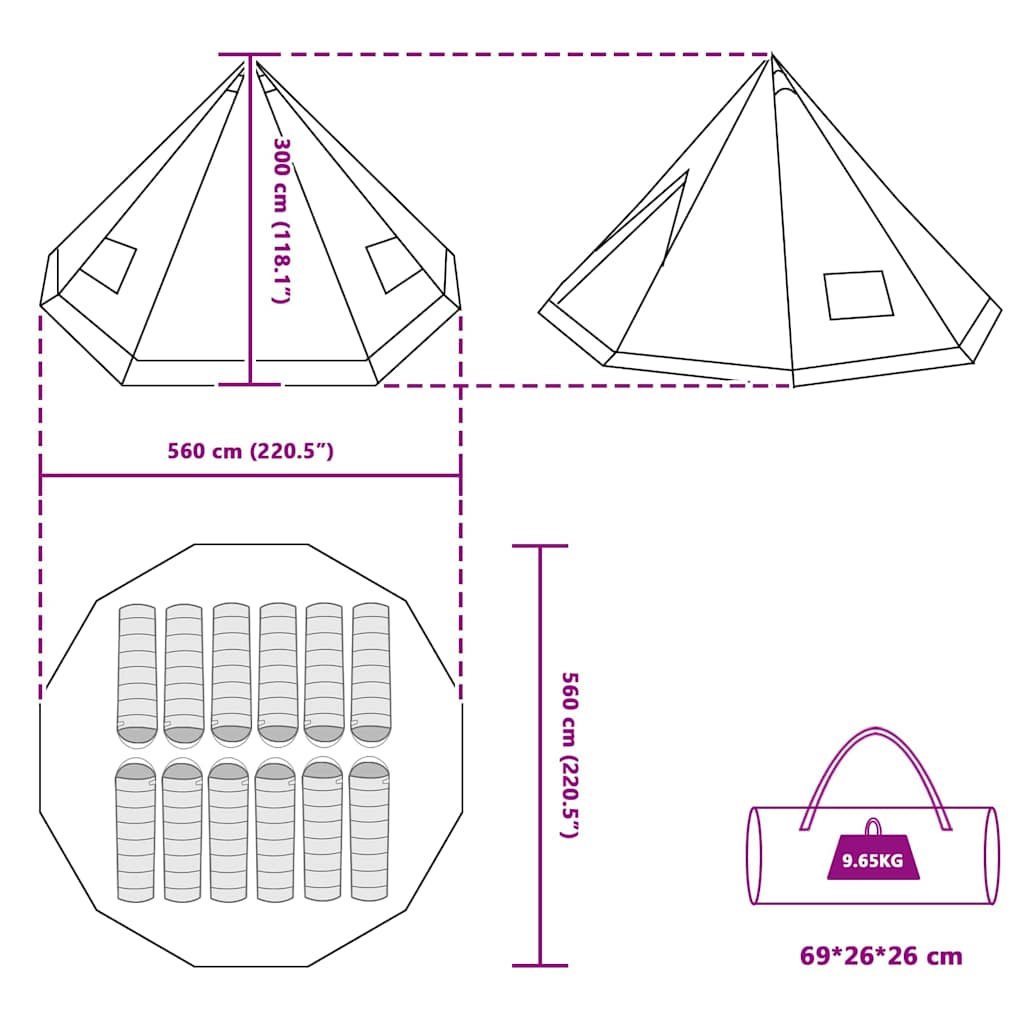 Tipi Tent met dak met opslag Groen 560 x 560 x 300 cm taft is nu te koop bij PeponiXL, paradijselijk wonen!