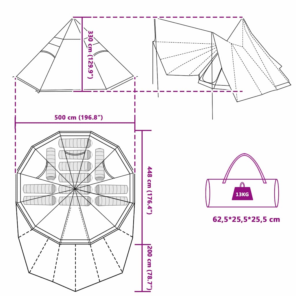 Tipi Tent met dak Grijs en Oranje 510 x 690 x 330 cm taft is nu te koop bij PeponiXL, paradijselijk wonen!