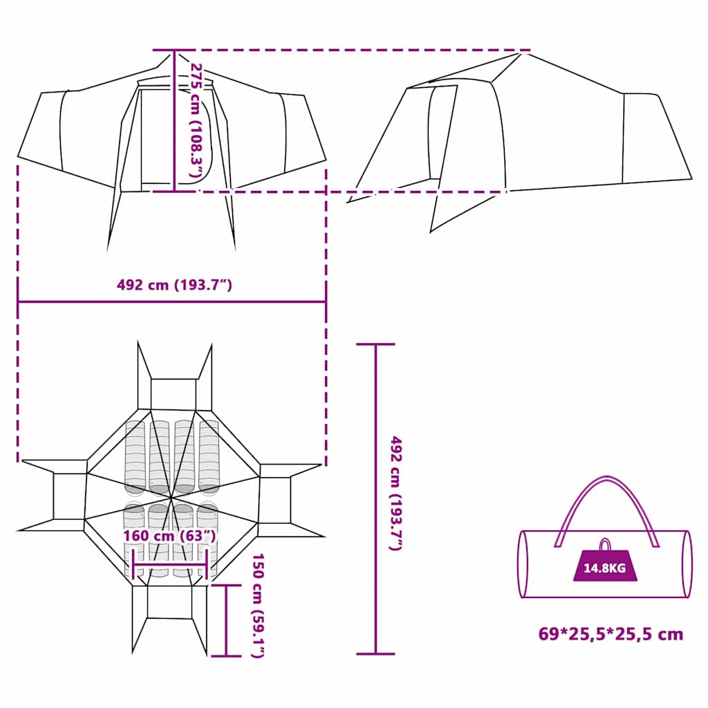 Tipi Tent met dak met opslag Blauw 492 x 492 x 275 cm taft is nu te koop bij PeponiXL, paradijselijk wonen!
