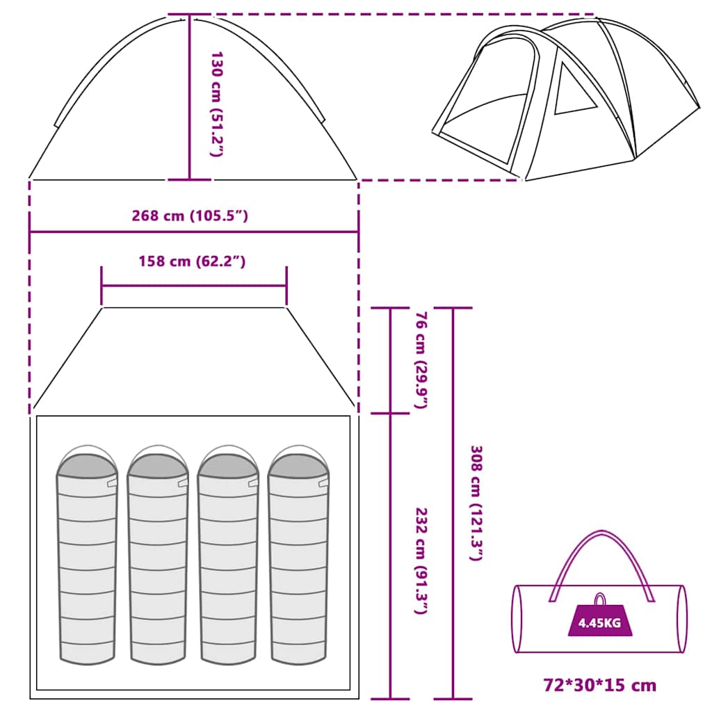 Camping Tent met dak Blauw 308 x 268 x 130 cm Polyester is nu te koop bij PeponiXL, paradijselijk wonen!