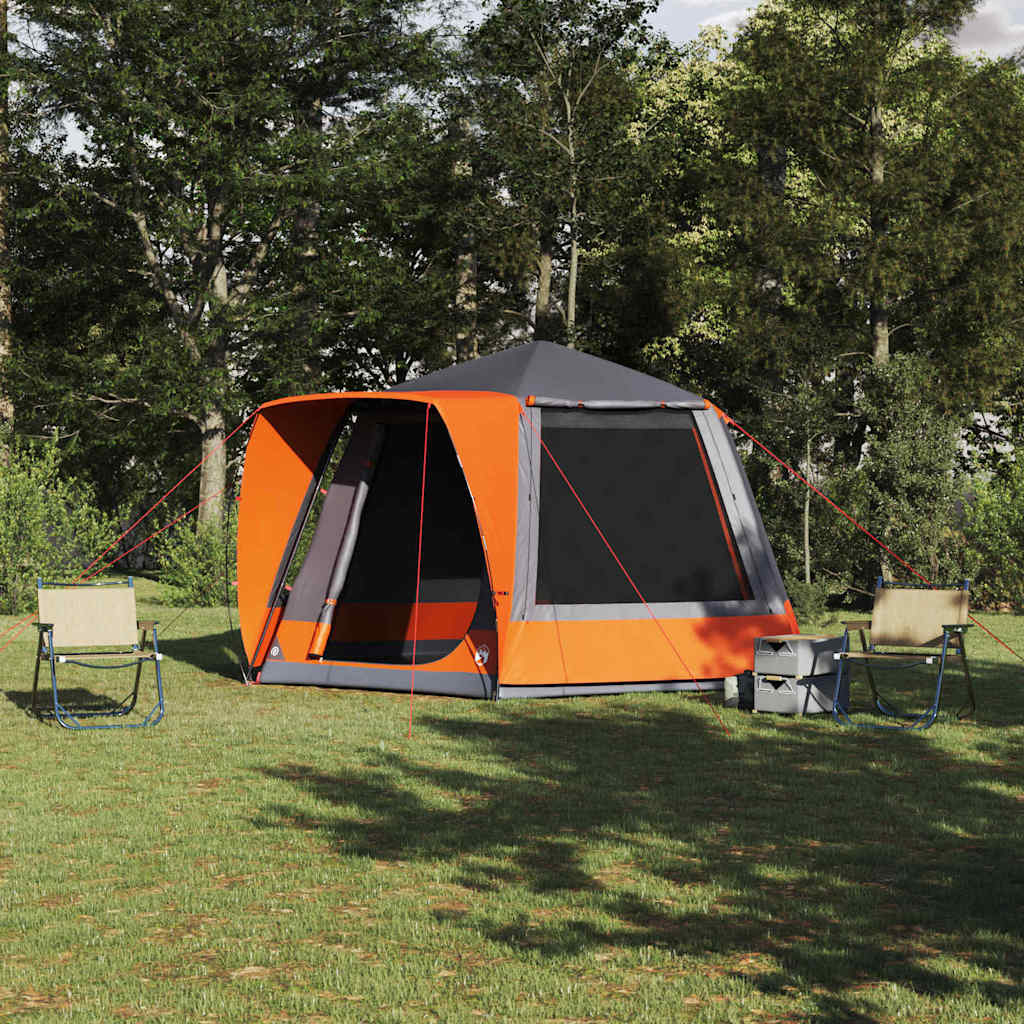 Camping Tent Grijs en oranje 420 x 420 x 227 cm Polyester is nu te koop bij PeponiXL, paradijselijk wonen!