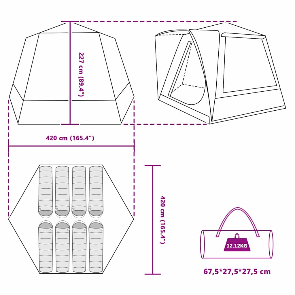 Camping Tent Grijs en oranje 420 x 420 x 227 cm Polyester is nu te koop bij PeponiXL, paradijselijk wonen!