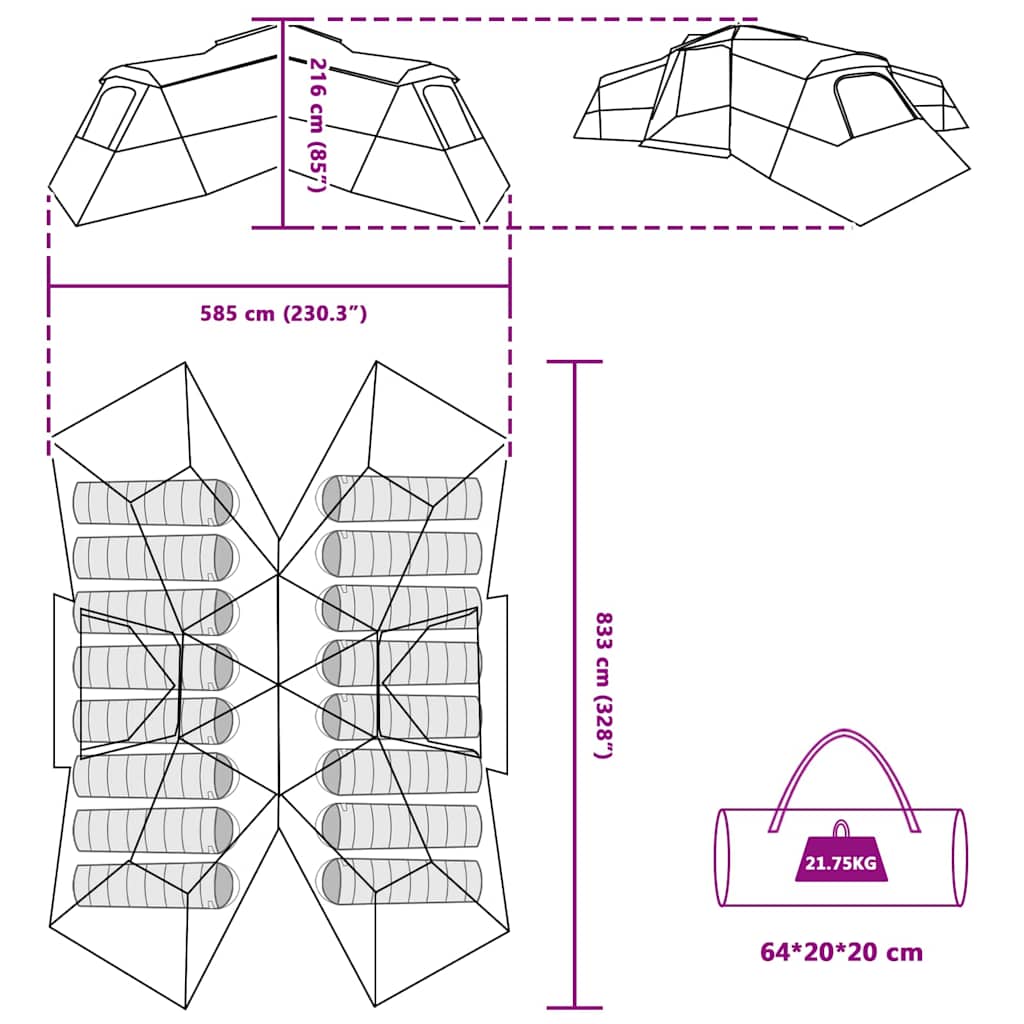 Gezinstent met dak met opslag Groen 833 x 585 x 216 cm taft is nu te koop bij PeponiXL, paradijselijk wonen!