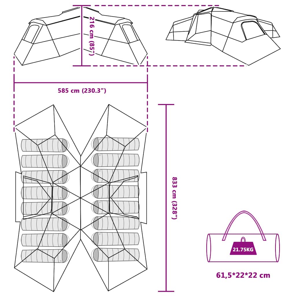 Gezinstent met dak Grijs en Oranje 833 x 585 x 216 cm taft is nu te koop bij PeponiXL, paradijselijk wonen!