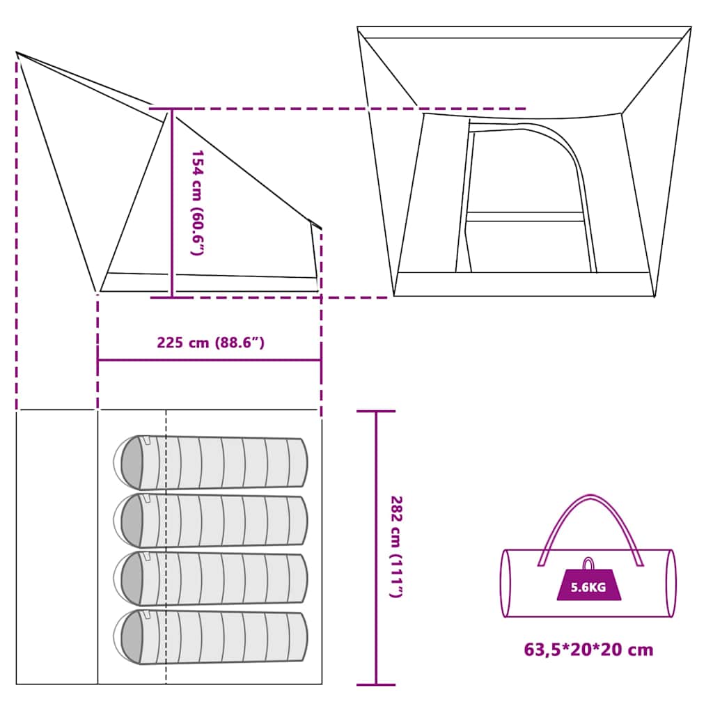 Camping Tent met dak met opslag Groen 282 x 225 x 154 cm taft is nu te koop bij PeponiXL, paradijselijk wonen!