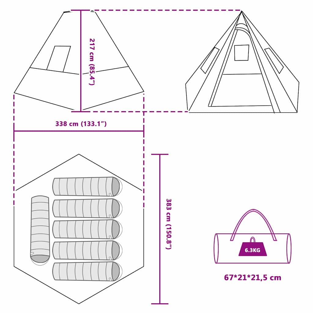 Tipi Tent met dak met opslag Blauw 383 x 338 x 217 cm taft is nu te koop bij PeponiXL, paradijselijk wonen!