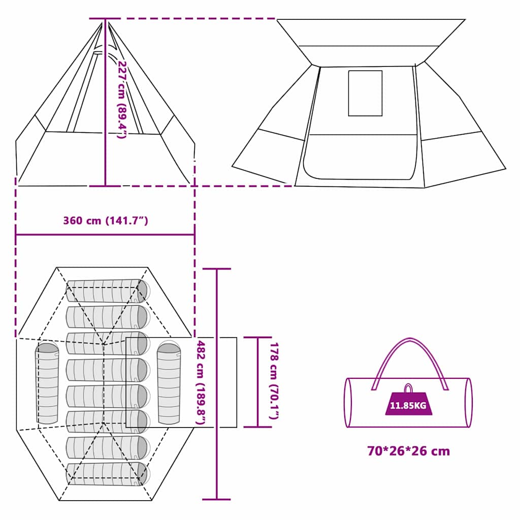 Camping Tent met dak met opslag Groen 482 x 360 x 227 cm taft is nu te koop bij PeponiXL, paradijselijk wonen!