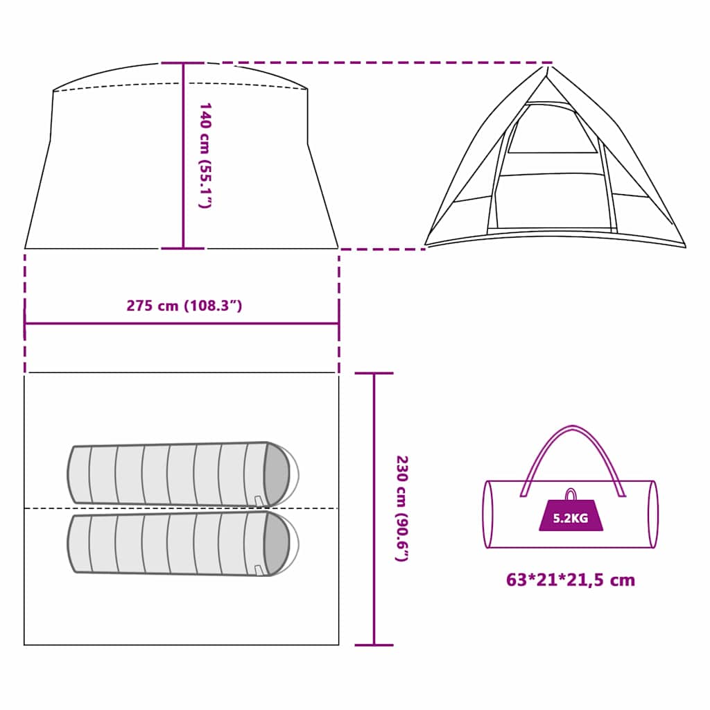 Camping Tent met dak Grijs en Oranje 275 x 230 x 140 cm taft is nu te koop bij PeponiXL, paradijselijk wonen!