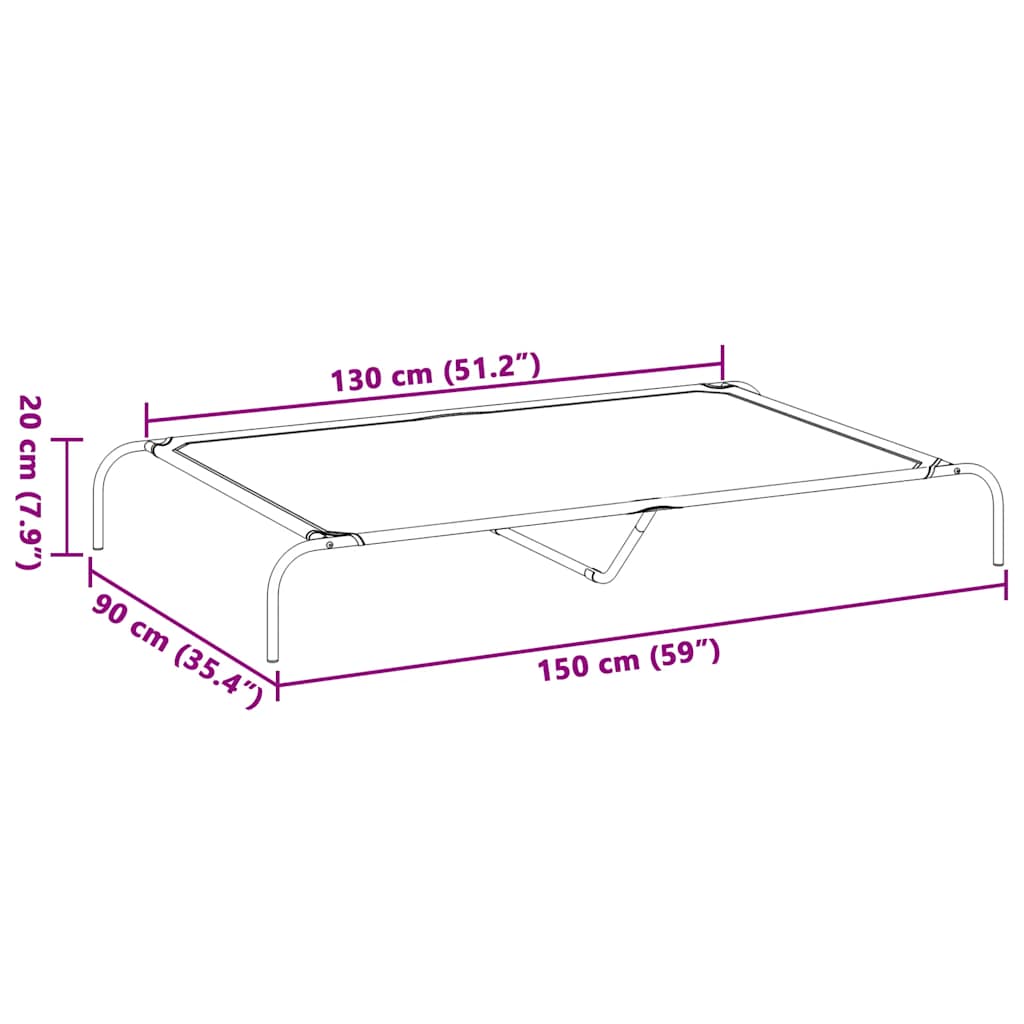 Hondenmand verhoogd 150x90x20 cm textiel en staal zwart