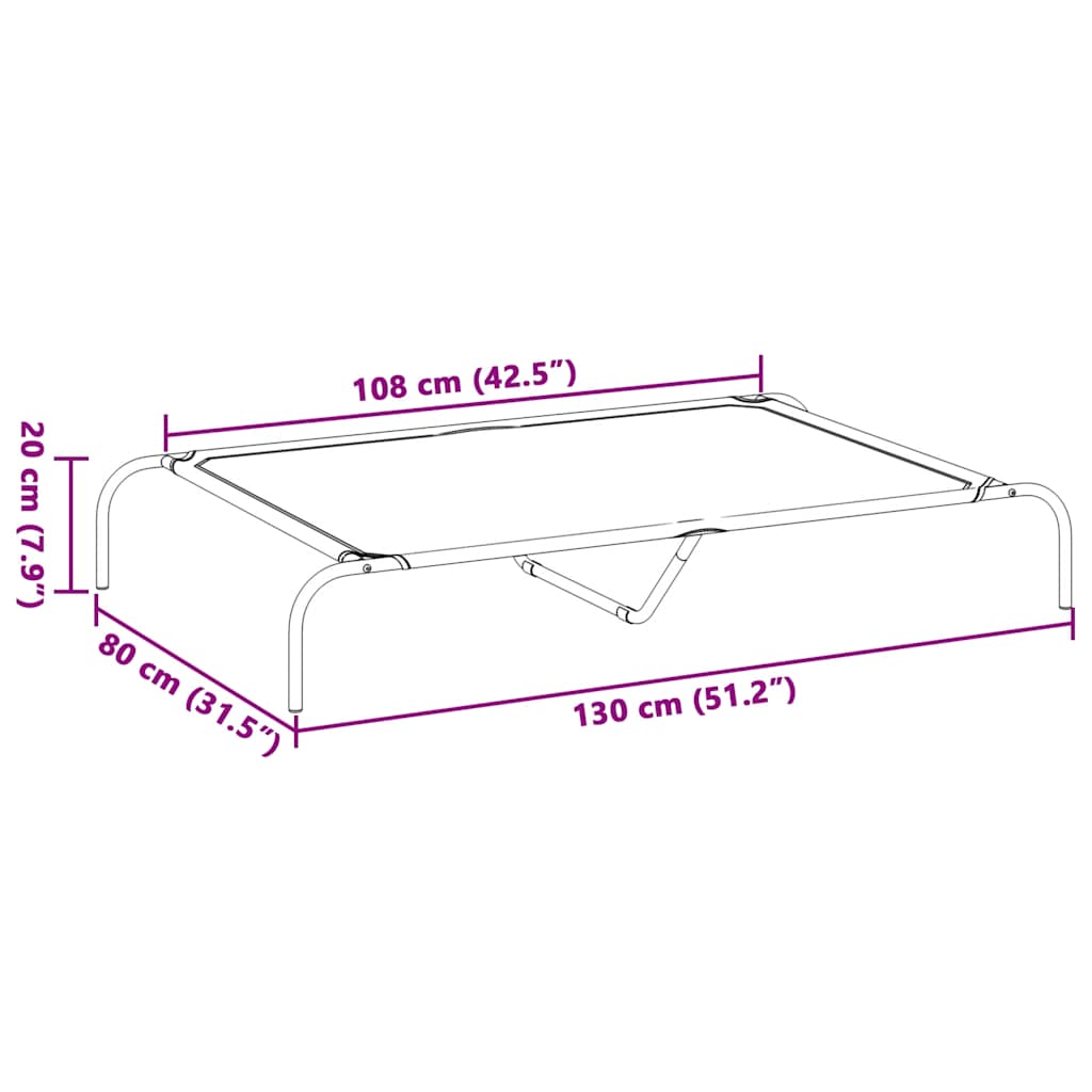 Hondenmand verhoogd 130x80x20 cm textiel en staal grijs