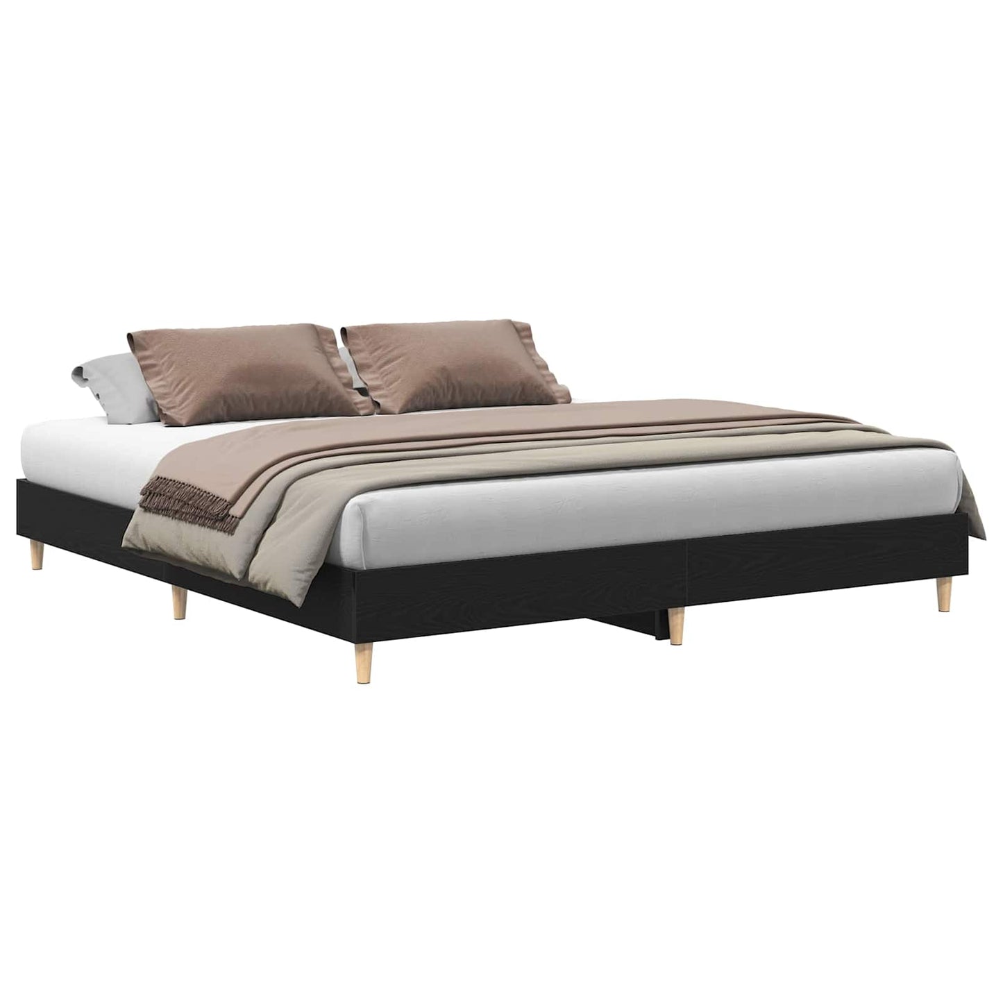Bedframe Zwart Eiken 203 x 203 x 25 cm Bewerkt hout is nu te koop bij PeponiXL, paradijselijk wonen!