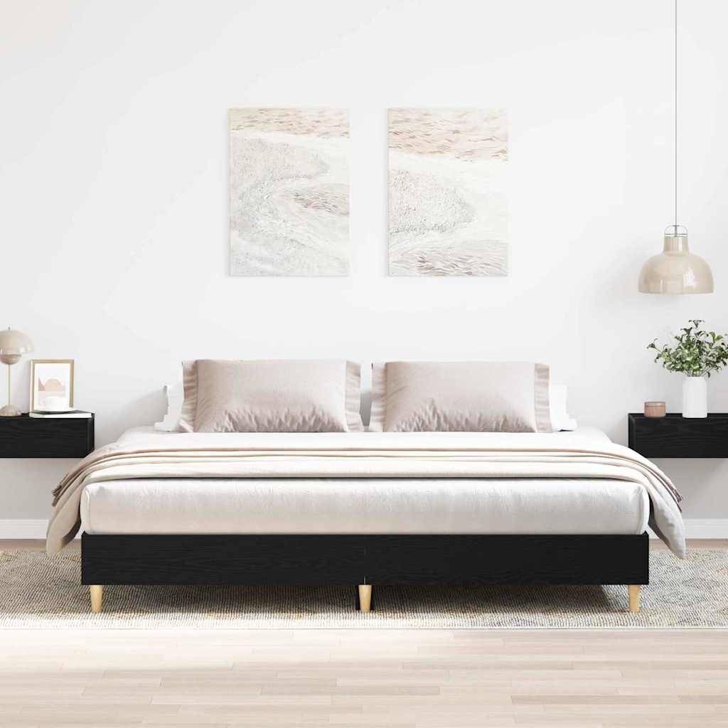 Bedframe Zwart Eiken 203 x 163 x 25 cm Bewerkt hout is nu te koop bij PeponiXL, paradijselijk wonen!