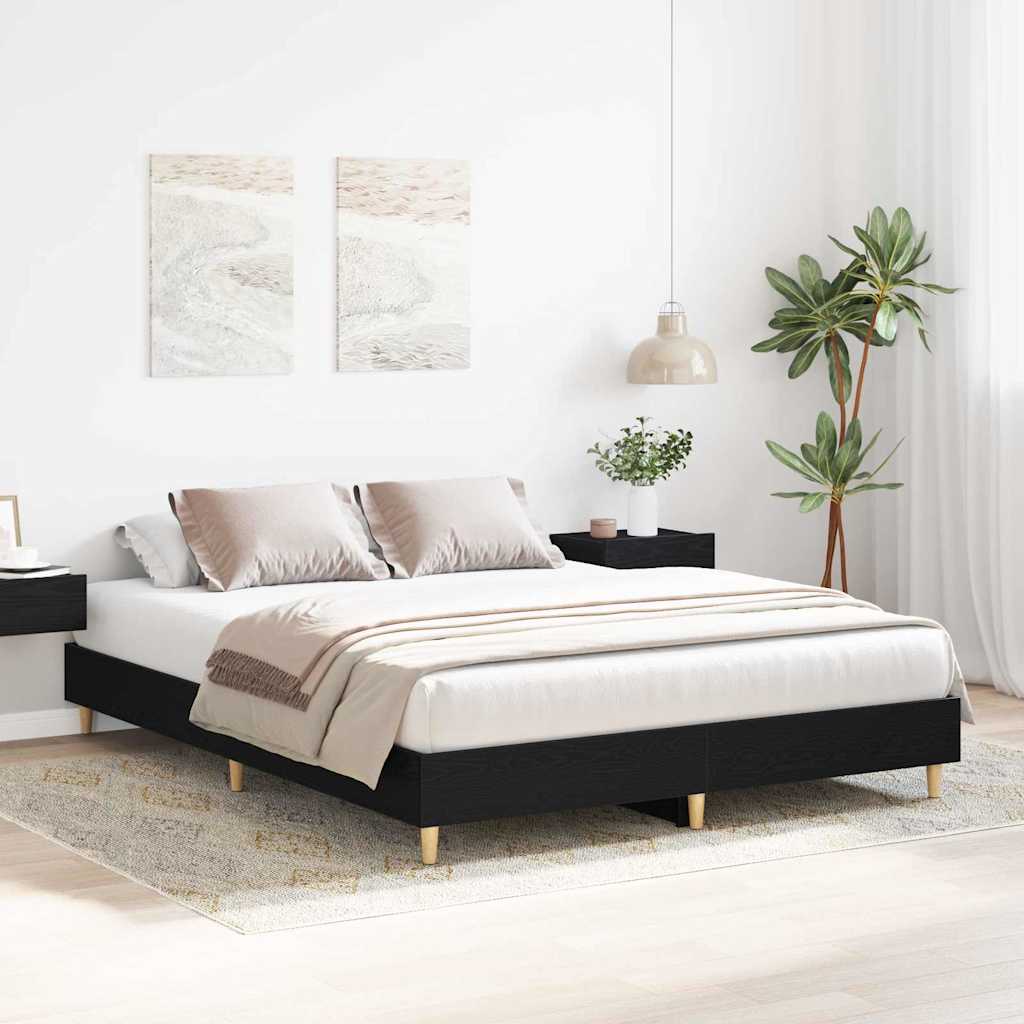 Bedframe Zwart Eiken 203 x 143 x 25 cm Bewerkt hout is nu te koop bij PeponiXL, paradijselijk wonen!
