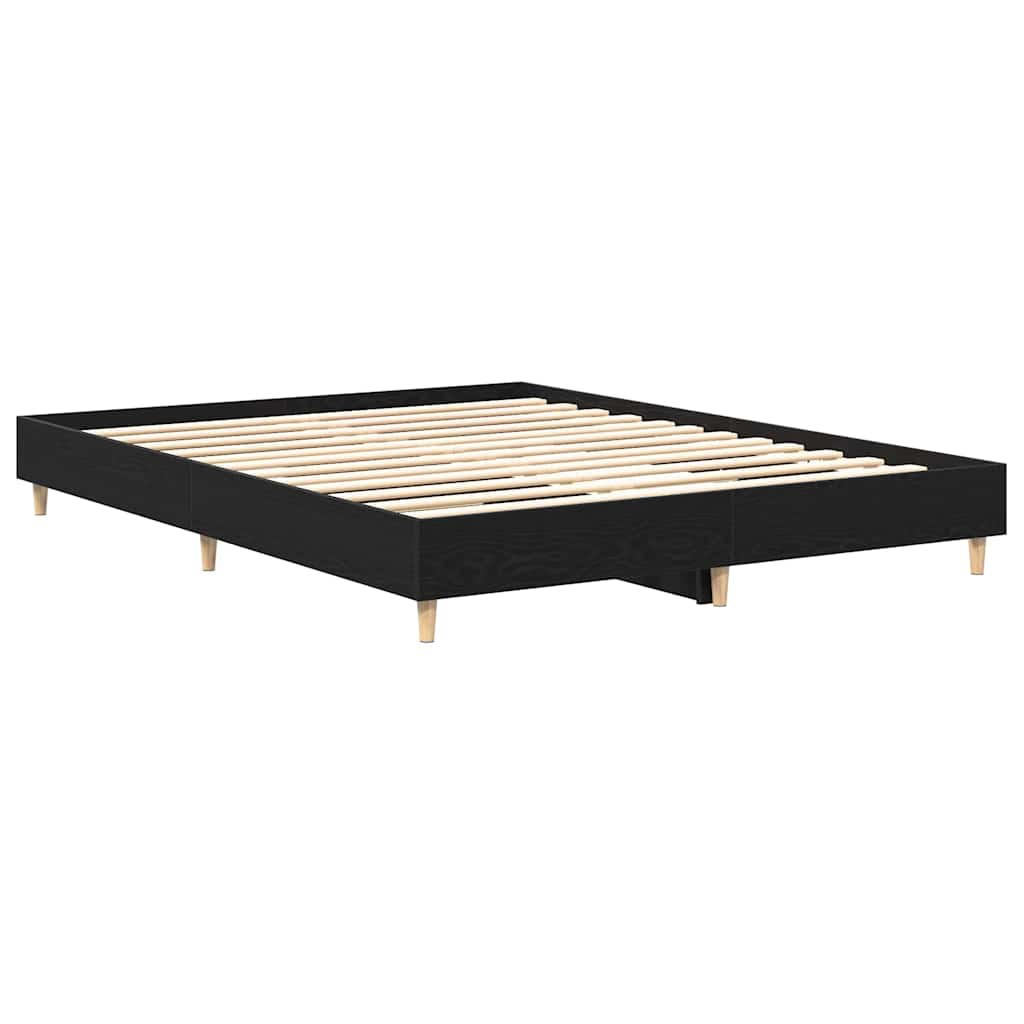 Bedframe Zwart Eiken 203 x 143 x 25 cm Bewerkt hout is nu te koop bij PeponiXL, paradijselijk wonen!