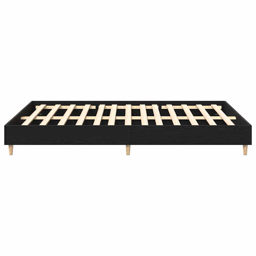 Bedframe Zwart Eiken 203 x 143 x 25 cm Bewerkt hout is nu te koop bij PeponiXL, paradijselijk wonen!