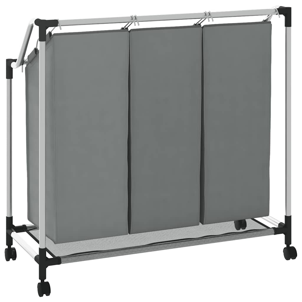 Wasmand met wielen 3 vakken grijs is nu te koop bij PeponiXL, paradijselijk wonen!