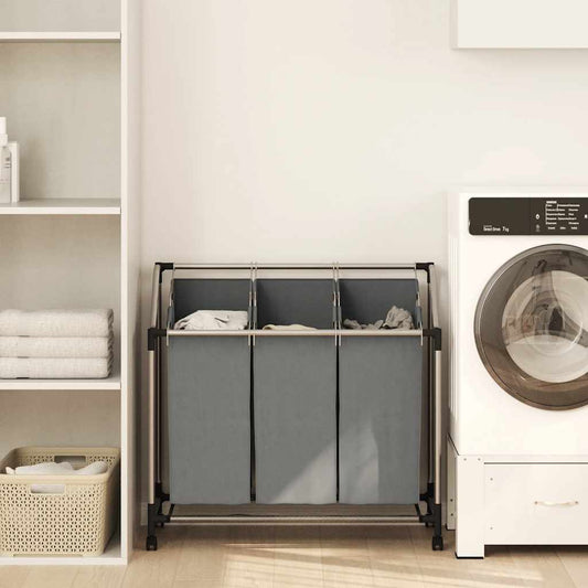 Wasmand met wielen 3 vakken grijs is nu te koop bij PeponiXL, paradijselijk wonen!