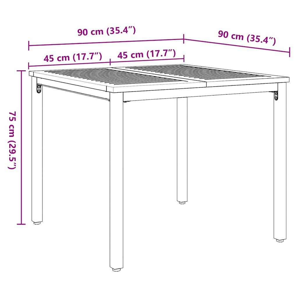 Buiten Tafel Natuurlijk en Zwart 90 x 90 x 75 cm
