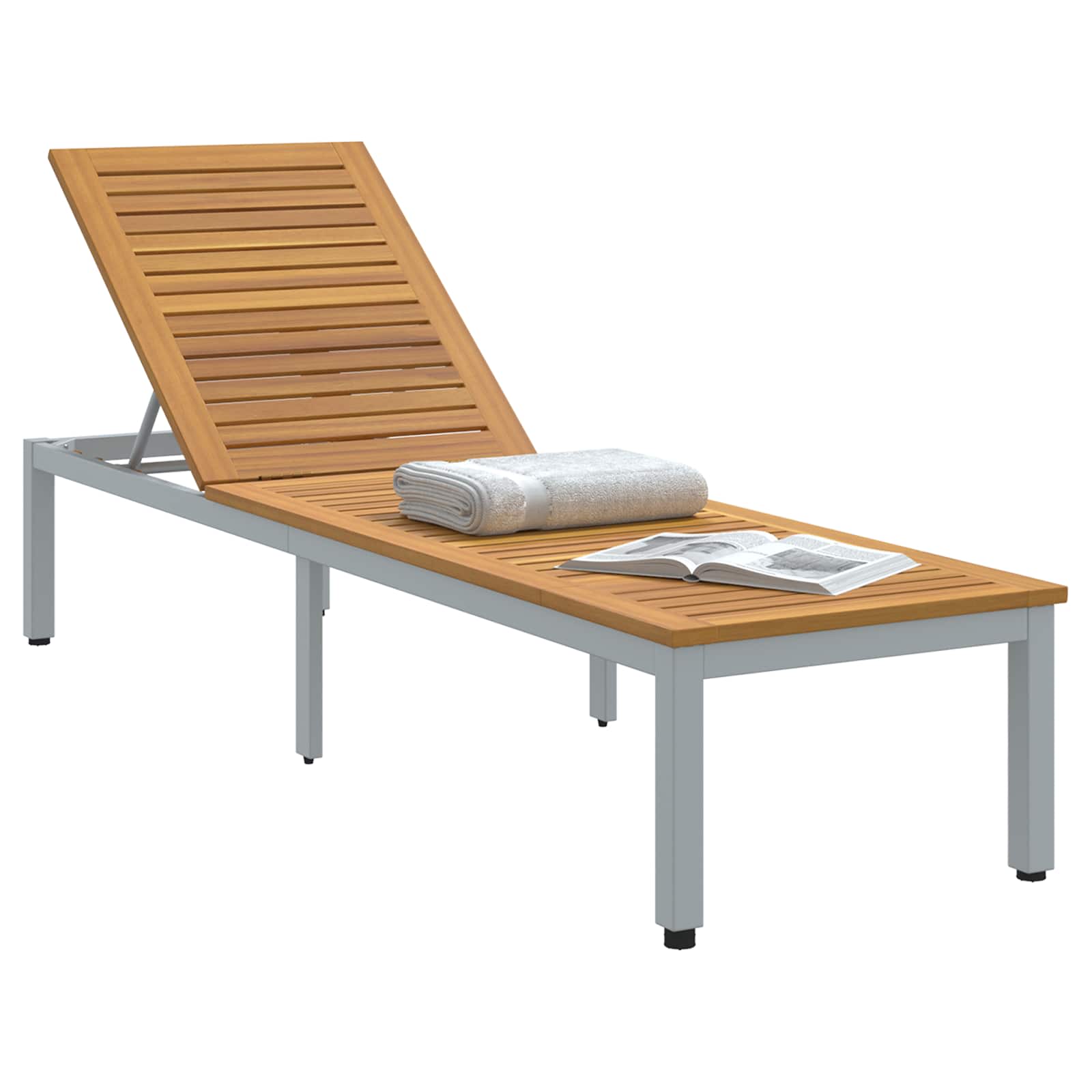 Ligbed Grijs 200 x 55 x 35 cm Massief Acaciahout is nu te koop bij PeponiXL, paradijselijk wonen!