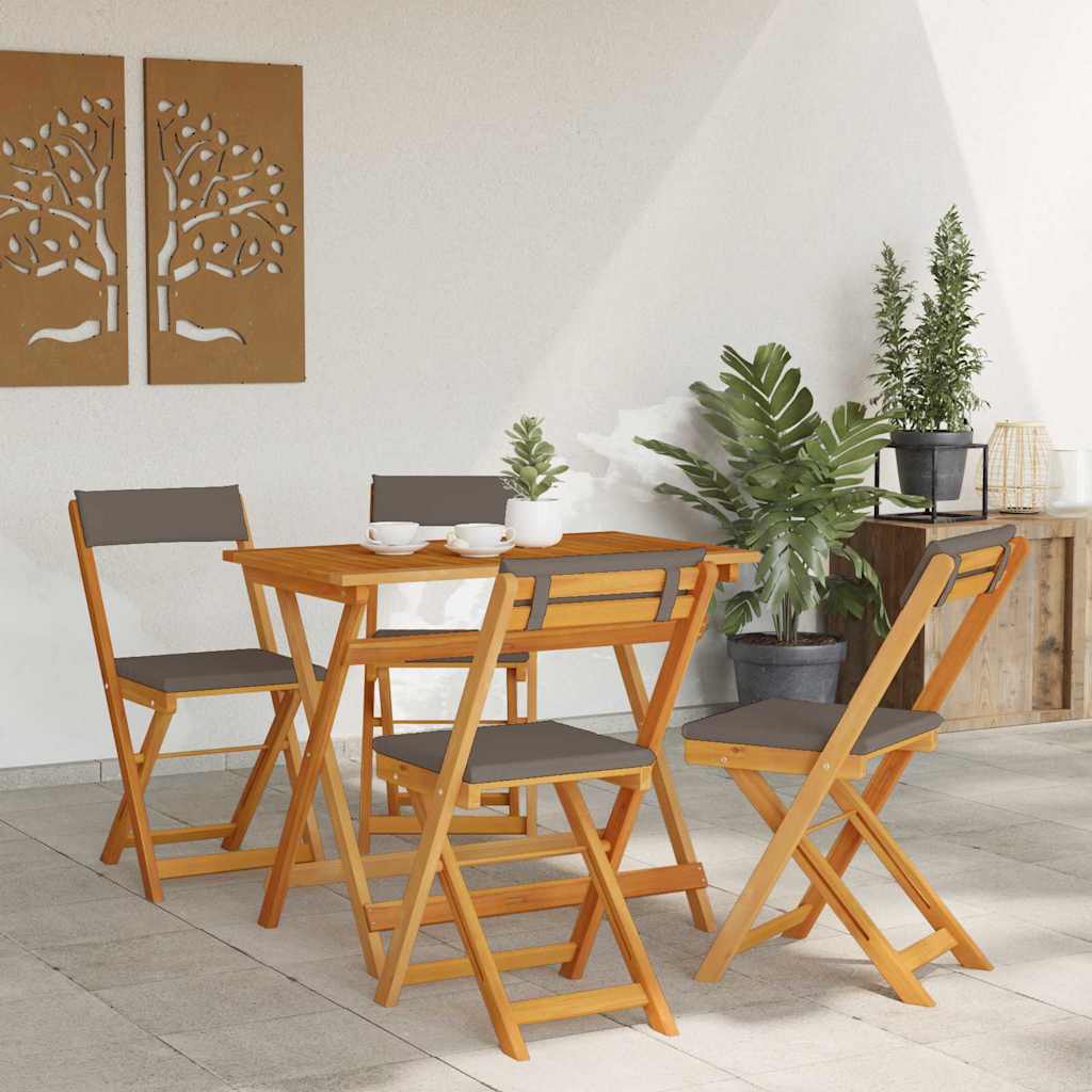 Bistroset met kussen 5 pcs Olie naturel Massief Acaciahout is nu te koop bij PeponiXL, paradijselijk wonen!
