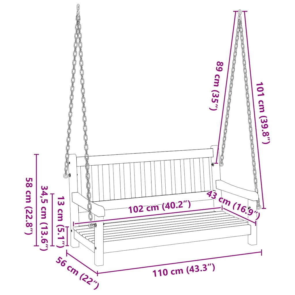 Schommelbank Bruin 110 x 56 x 58.5 cm Massief Acaciahout is nu te koop bij PeponiXL, paradijselijk wonen!