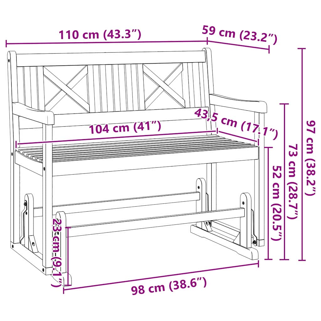 Glider Bank Bruin 110 x 59 x 97 cm Massief Acaciahout is nu te koop bij PeponiXL, paradijselijk wonen!