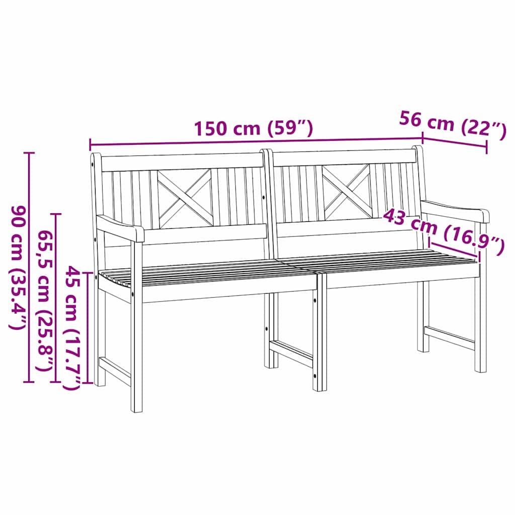 Tuinbank Bruin 150 x 56 x 90 cm Massief Acaciahout is nu te koop bij PeponiXL, paradijselijk wonen!