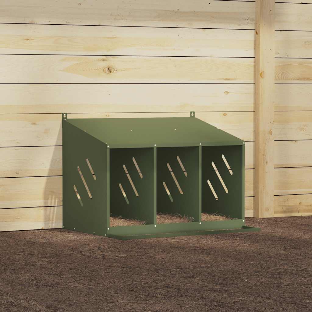 Kippennestkastje met 3 vakken olijfgroen metaal is nu te koop bij PeponiXL, paradijselijk wonen!