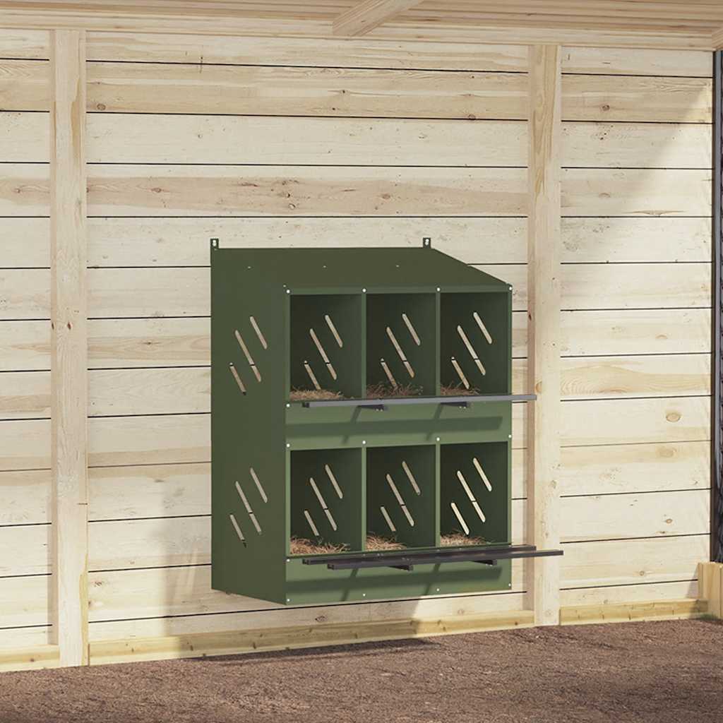 Kippennestkastje met 6 vakken olijfgroen metaal is nu te koop bij PeponiXL, paradijselijk wonen!