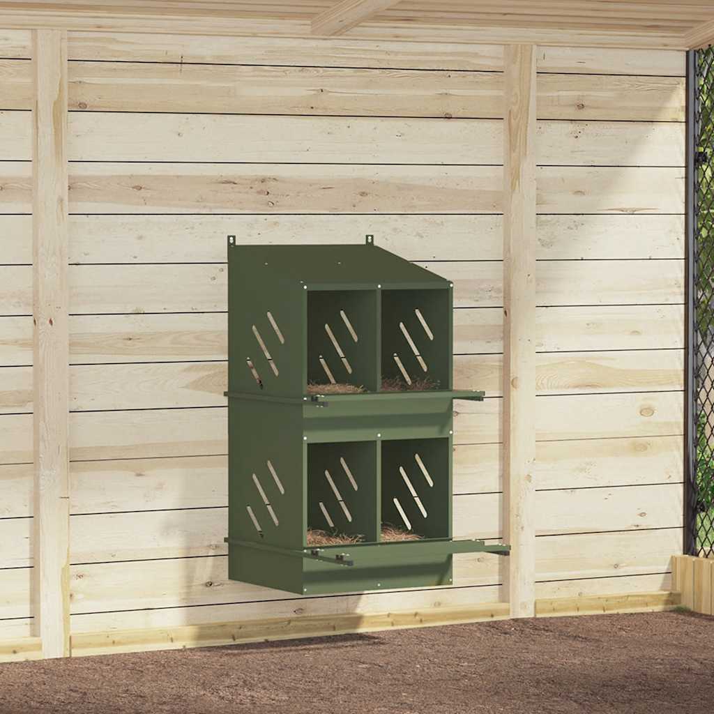 Kippennestkastje met 4 vakken olijfgroen metaal is nu te koop bij PeponiXL, paradijselijk wonen!