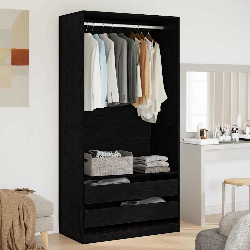 Kledingkast met lade Zwart Eiken 100 x 50 x 200 cm Bewerkt hout is nu te koop bij PeponiXL, paradijselijk wonen!