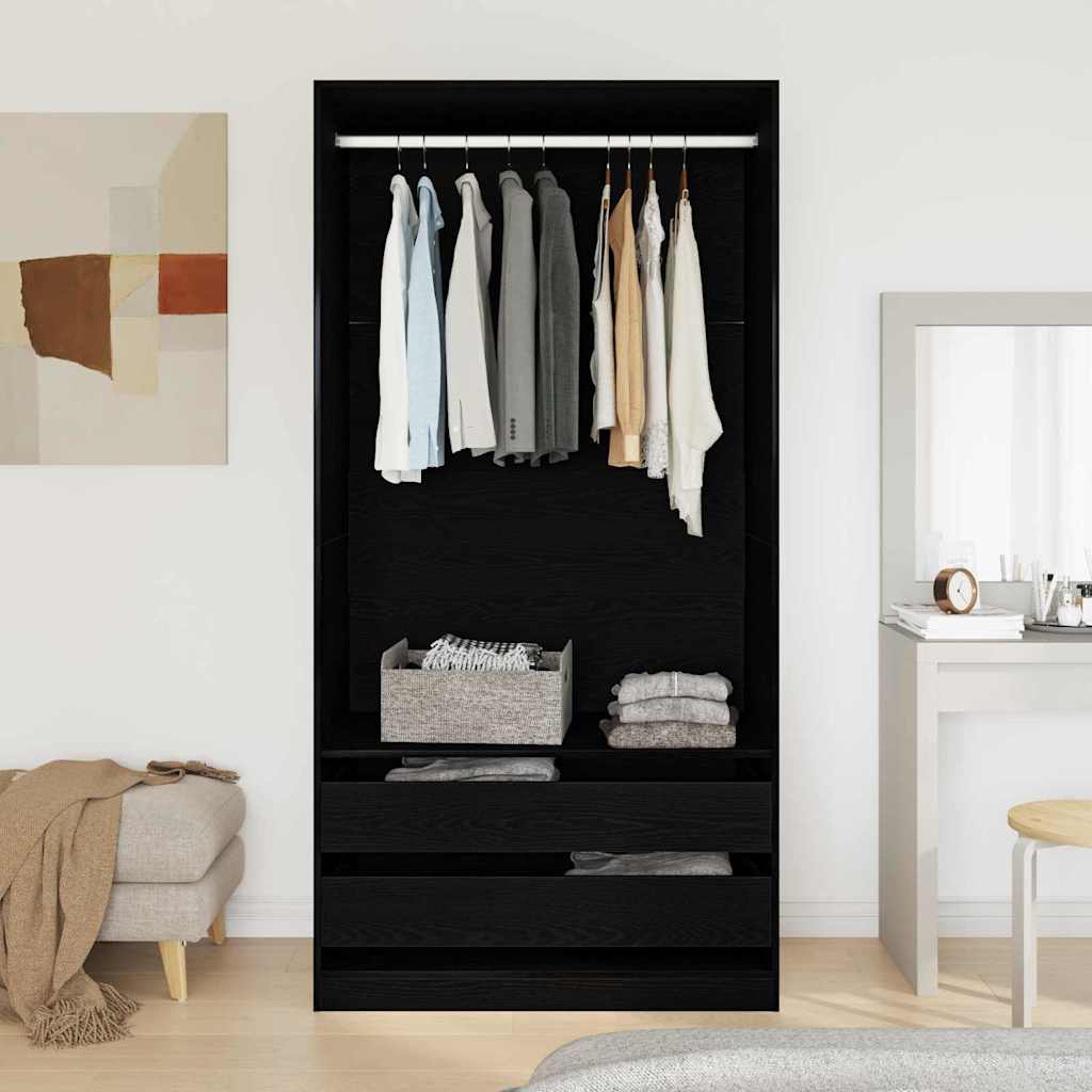 Kledingkast met lade Zwart Eiken 100 x 50 x 200 cm Bewerkt hout is nu te koop bij PeponiXL, paradijselijk wonen!