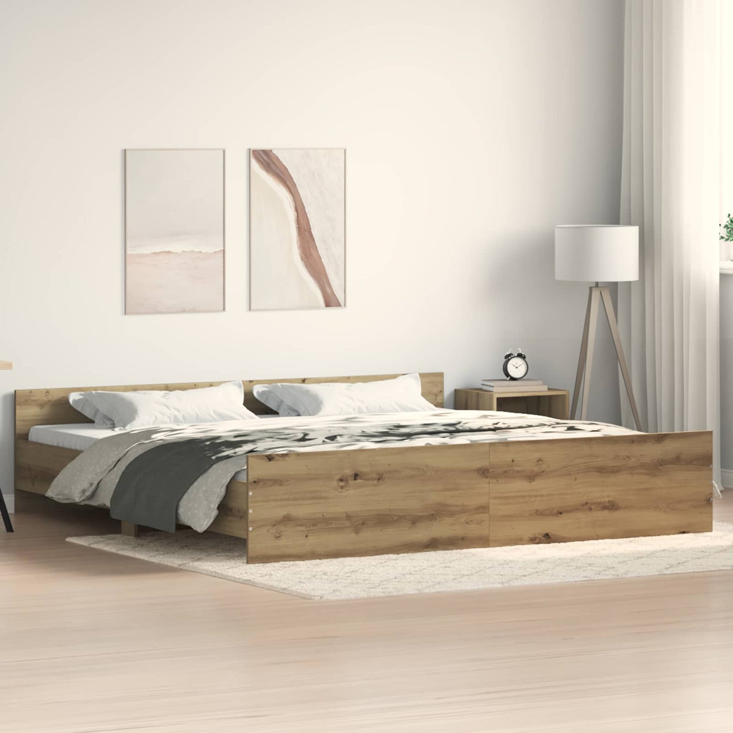 Bedframe Artisan Eiken 203 x 203 x 50 cm Bewerkt hout is nu te koop bij PeponiXL, paradijselijk wonen!