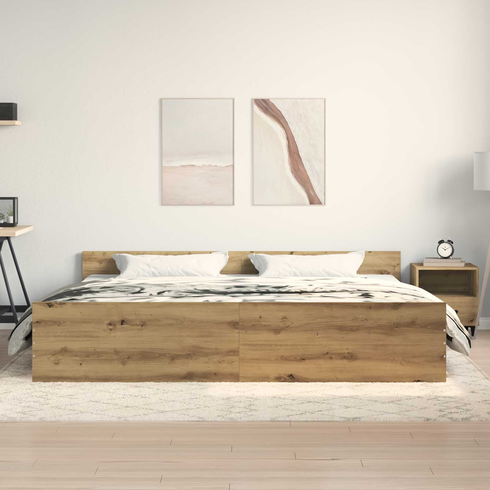 Bedframe Artisan Eiken 203 x 203 x 50 cm Bewerkt hout is nu te koop bij PeponiXL, paradijselijk wonen!
