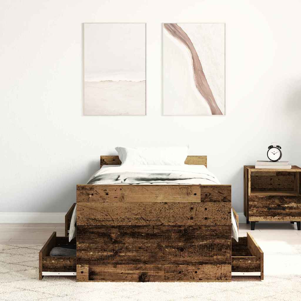 Bedframe met hoofdeinde Oud Hout 193 x 78 x 50 cm Bewerkt hout is nu te koop bij PeponiXL, paradijselijk wonen!