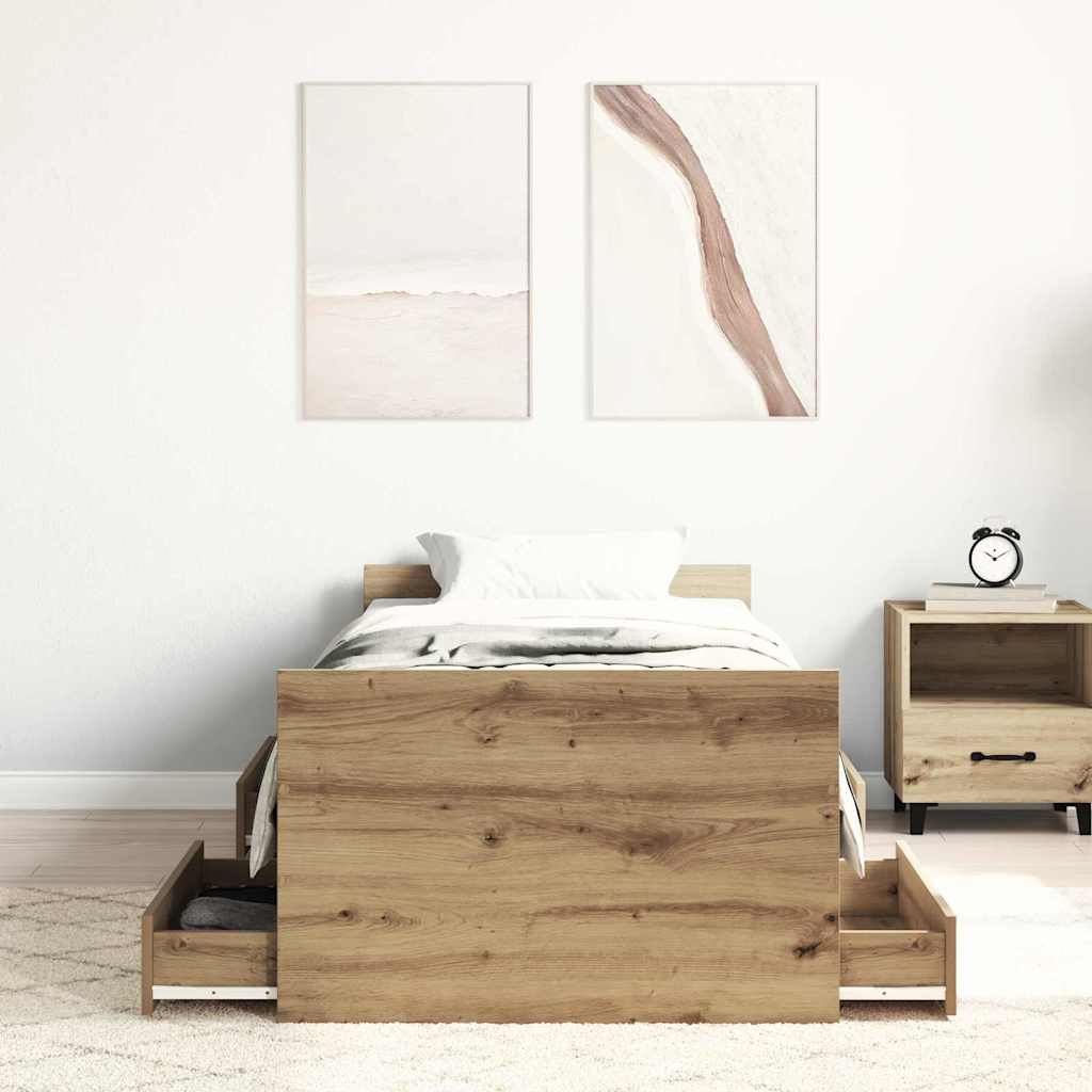 Bedframe met lade Artisan Eiken 193 x 78 x 50 cm Bewerkt hout is nu te koop bij PeponiXL, paradijselijk wonen!