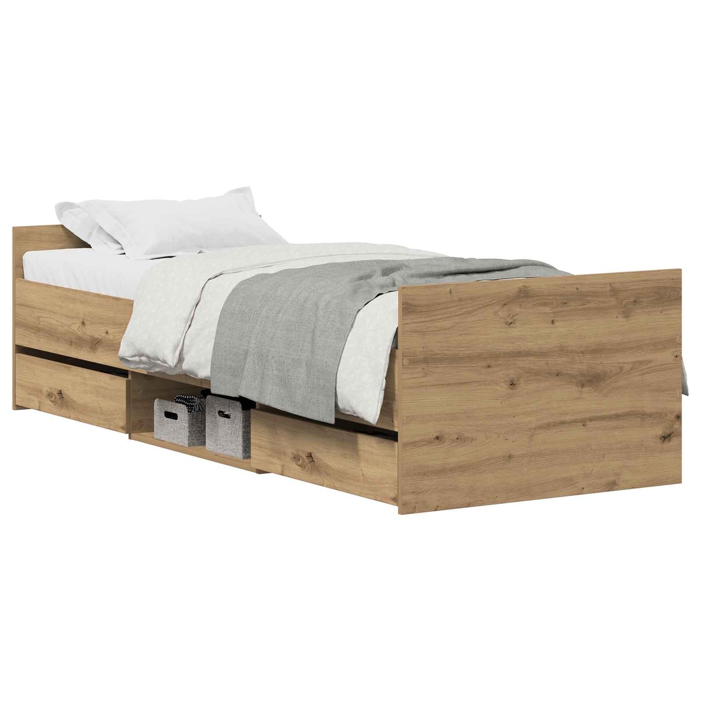 Bedframe met lade Artisan Eiken 193 x 78 x 50 cm Bewerkt hout is nu te koop bij PeponiXL, paradijselijk wonen!