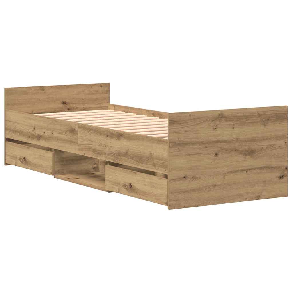 Bedframe met lade Artisan Eiken 193 x 78 x 50 cm Bewerkt hout is nu te koop bij PeponiXL, paradijselijk wonen!