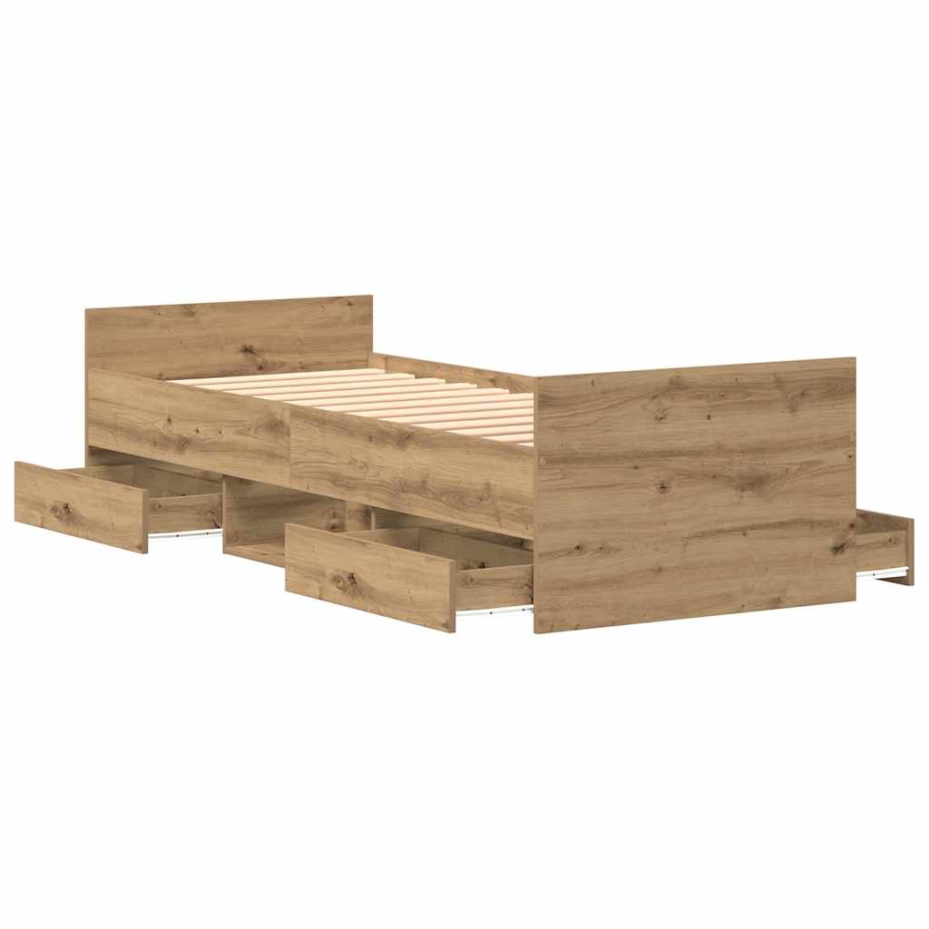 Bedframe met lade Artisan Eiken 193 x 78 x 50 cm Bewerkt hout is nu te koop bij PeponiXL, paradijselijk wonen!