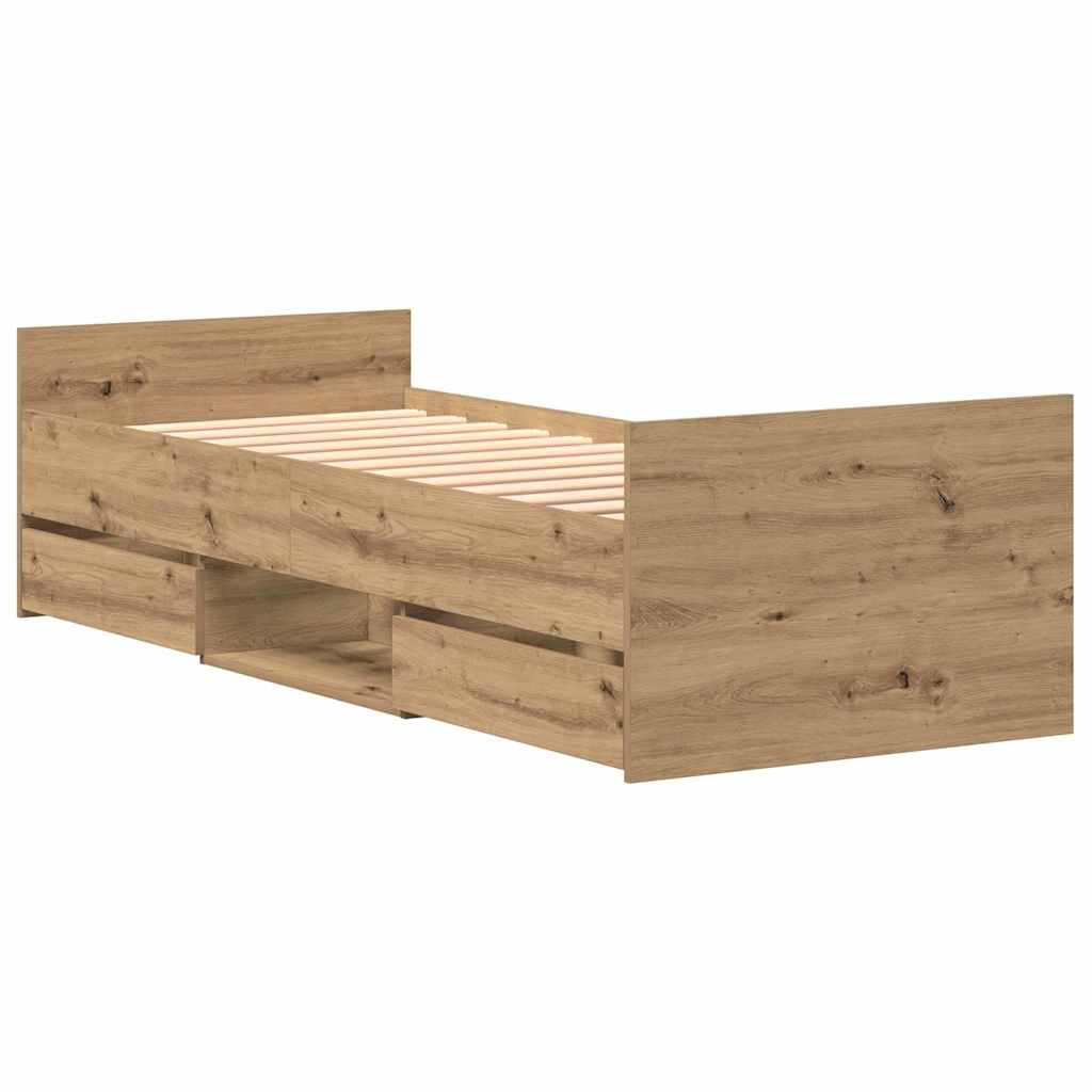 Bedframe met lade Artisan Eiken 193 x 78 x 50 cm Bewerkt hout is nu te koop bij PeponiXL, paradijselijk wonen!