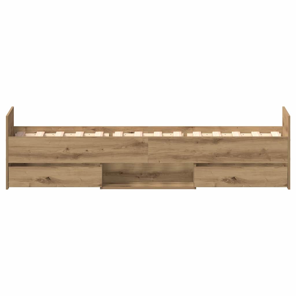 Bedframe met lade Artisan Eiken 193 x 78 x 50 cm Bewerkt hout is nu te koop bij PeponiXL, paradijselijk wonen!